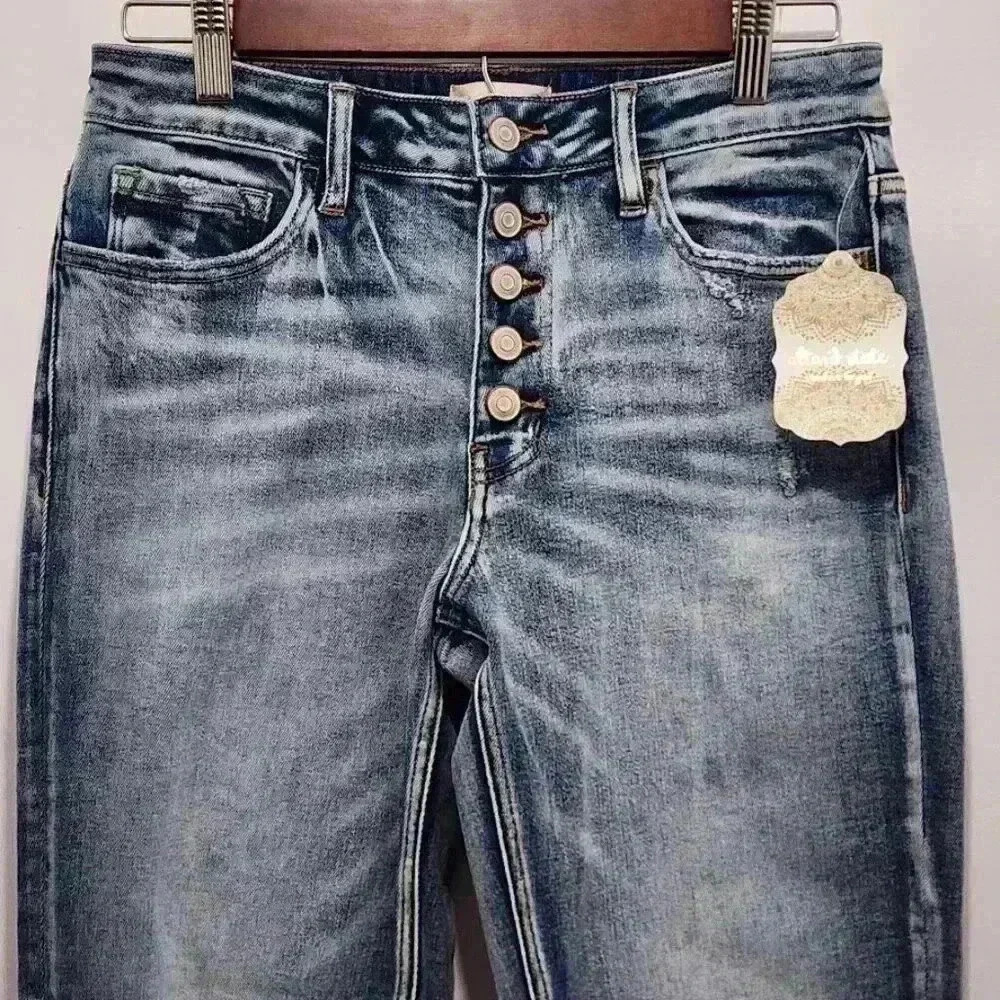 NWT Altar'd State Button Fly Distressed Denim Jeans Size 26 - Picture 2 of 12